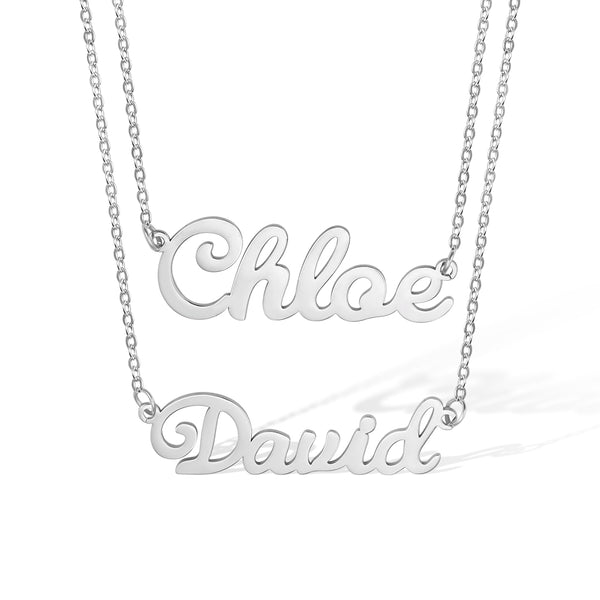 Double Layer Names Necklace In Fade Proof Stainless Steel