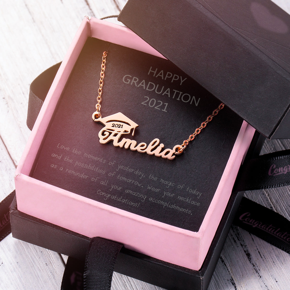 Personalized Bachelor Cap Name Necklace Graduation Gifts