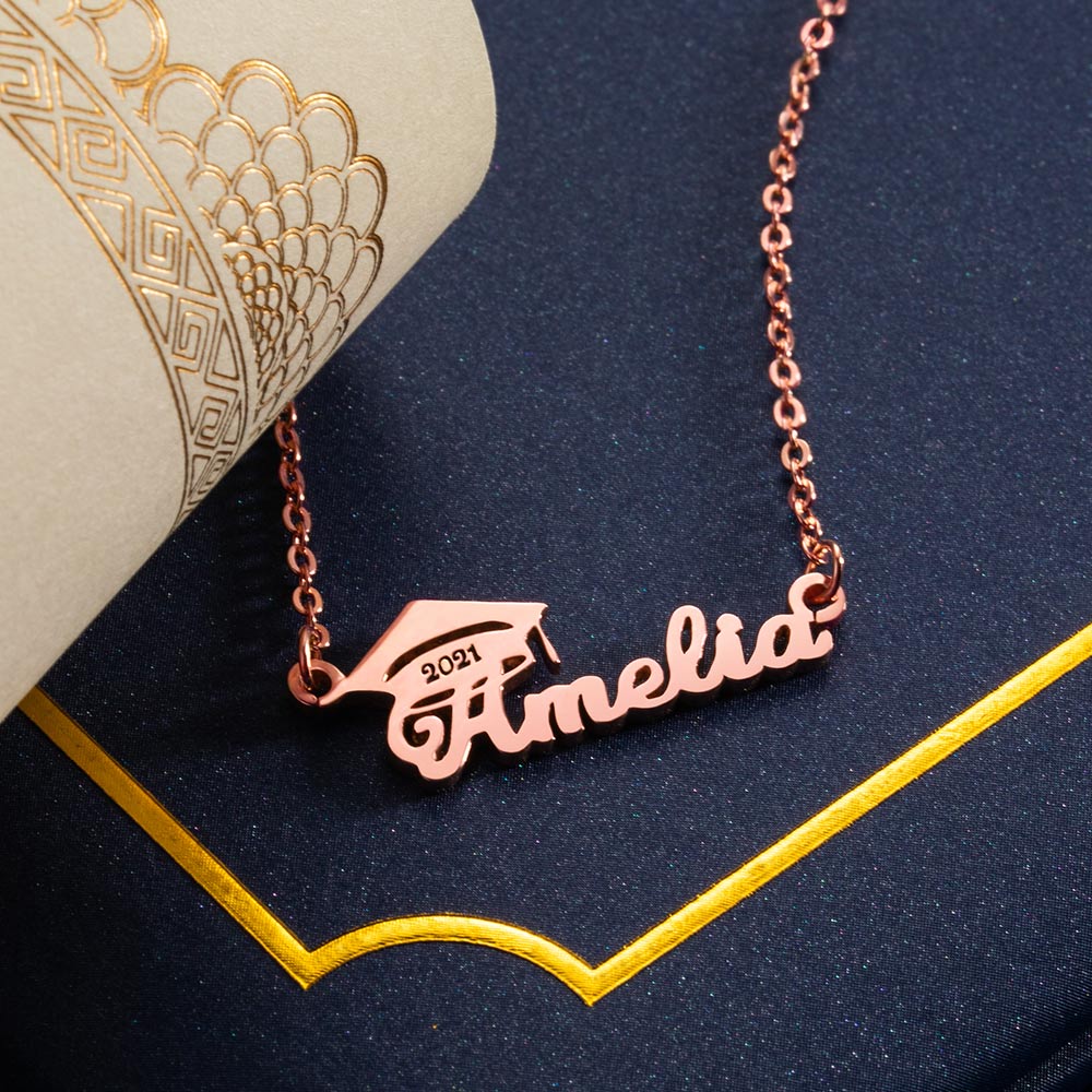 Personalized Bachelor Cap Name Necklace Graduation Gifts