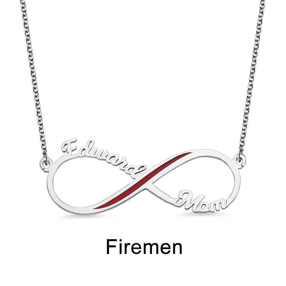 Custom Firefighter Infinity Name Necklace Sterling Silver 925