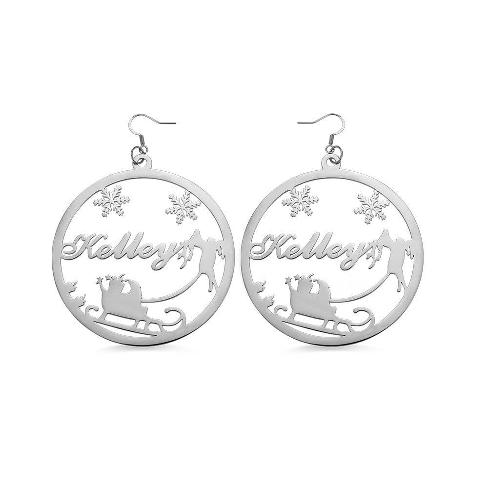 Personalized Santas Sleigh Hoop Earrings