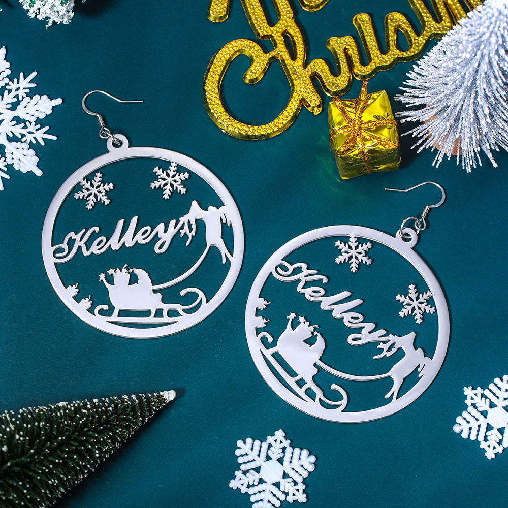 Personalized Santas Sleigh Hoop Earrings