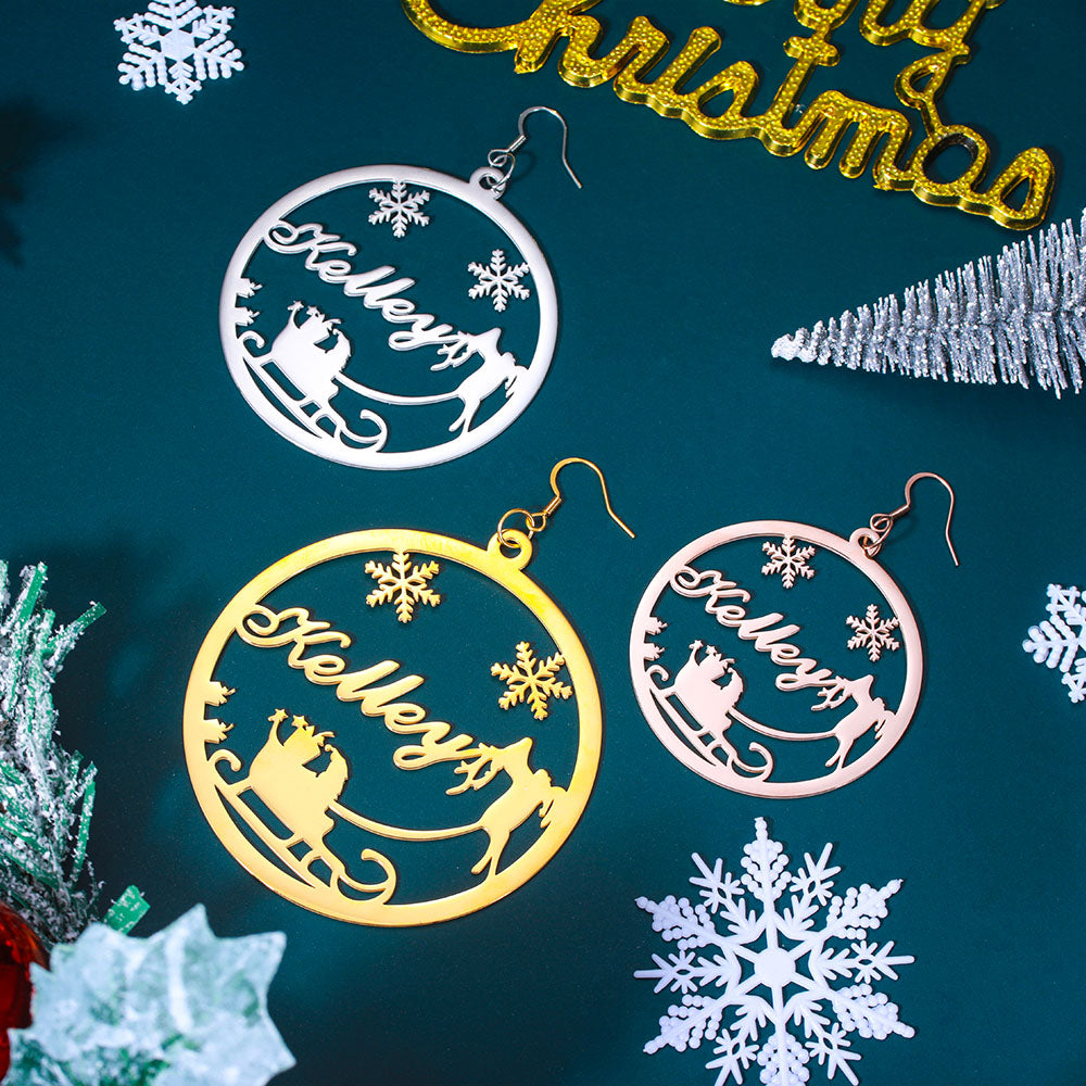 Personalized Santas Sleigh Hoop Earrings