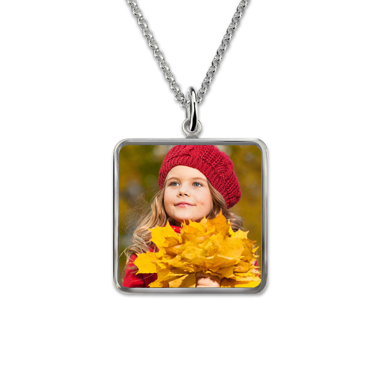 Square Engraved Epoxy Little Girl Photography Necklace