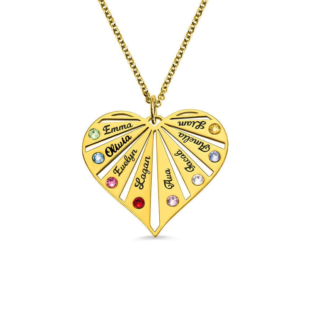 Personalized Split Heart Birthstones Necklace-Sterling Silver 925