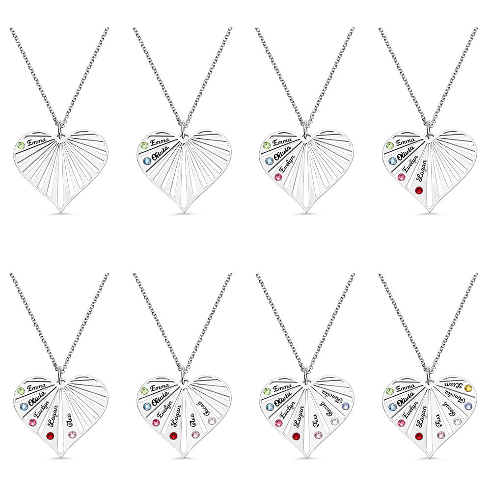 Personalized Split Heart Birthstones Necklace-Sterling Silver 925