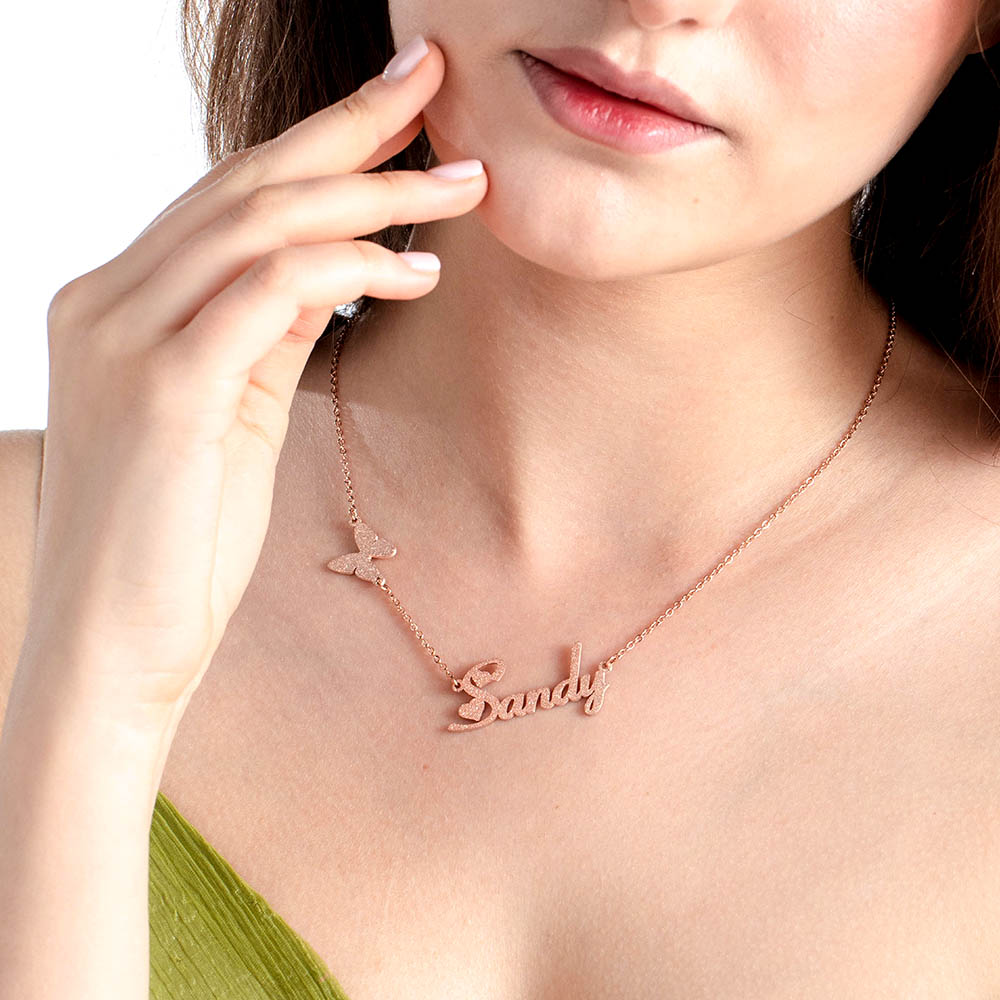 Personalized Butterfly Clavicle Necklace (sand effect)