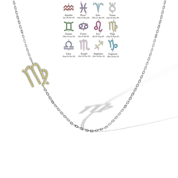 Custom Zodiac Sign Sideway Necklace with Birthstone