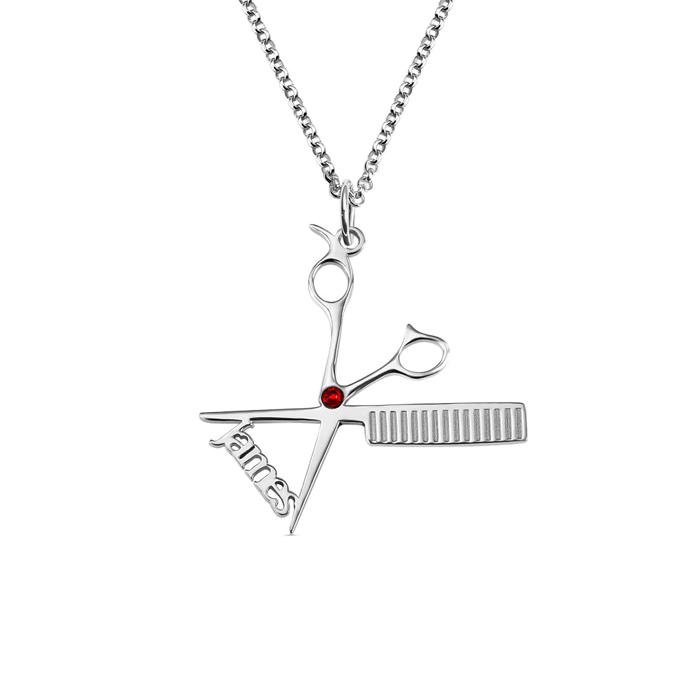 Personalized Hairdresser Necklace with Birthstone