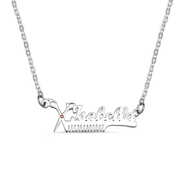 Personalized Hairdresser Birthstone Necklace Silver 925