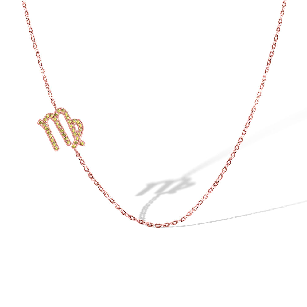 Custom Zodiac Sign Sideway Necklace with Birthstone