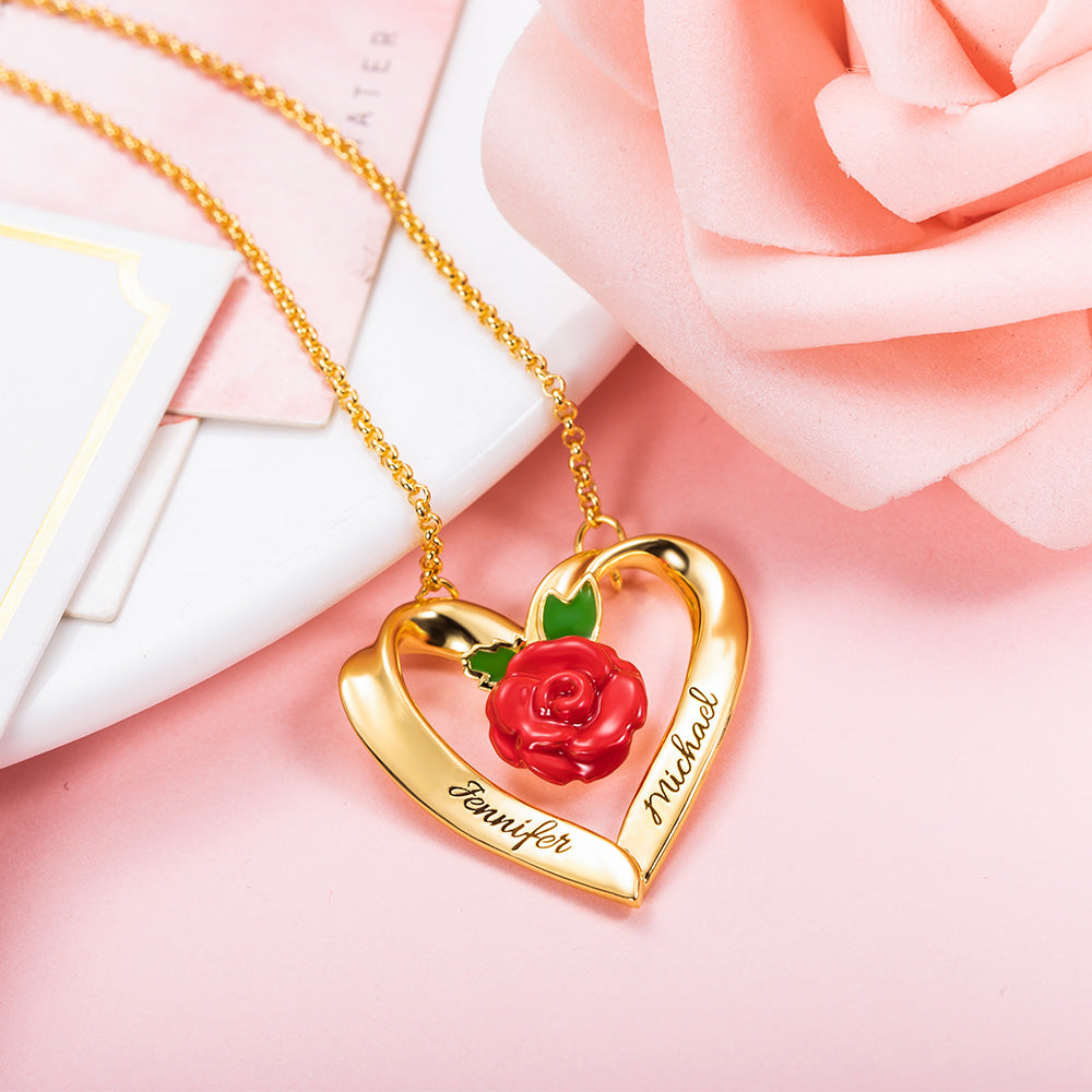 Personalized Rose Heart Necklace