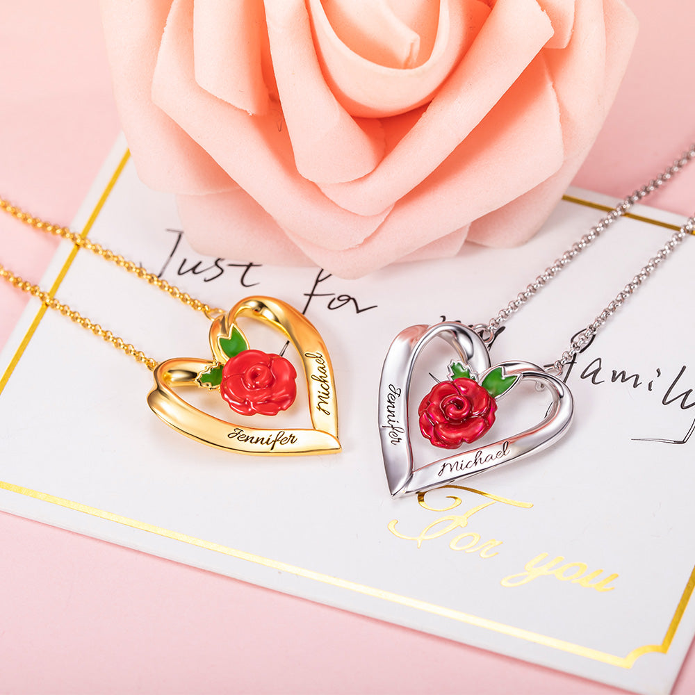 Personalized Rose Heart Necklace