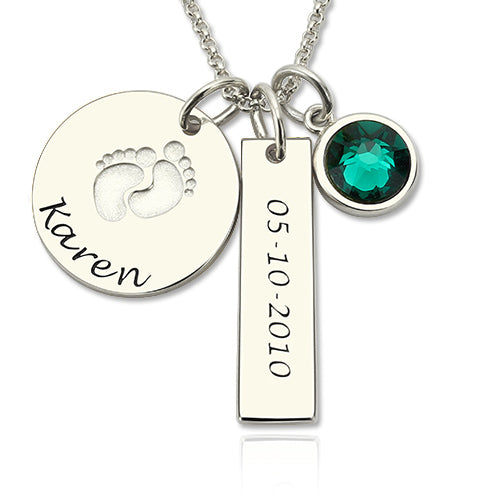 Baby Feet Disc Necklace With Birthstone