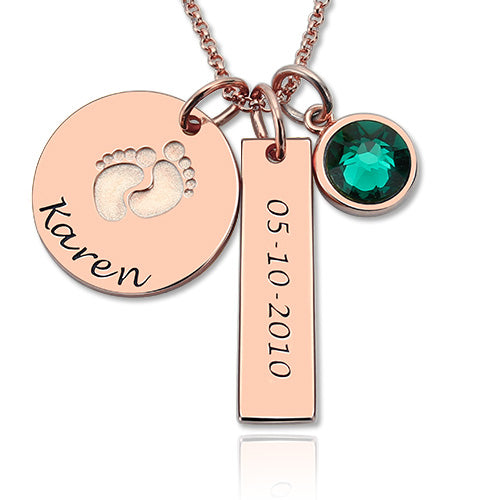 Baby Feet Disc Necklace With Birthstone