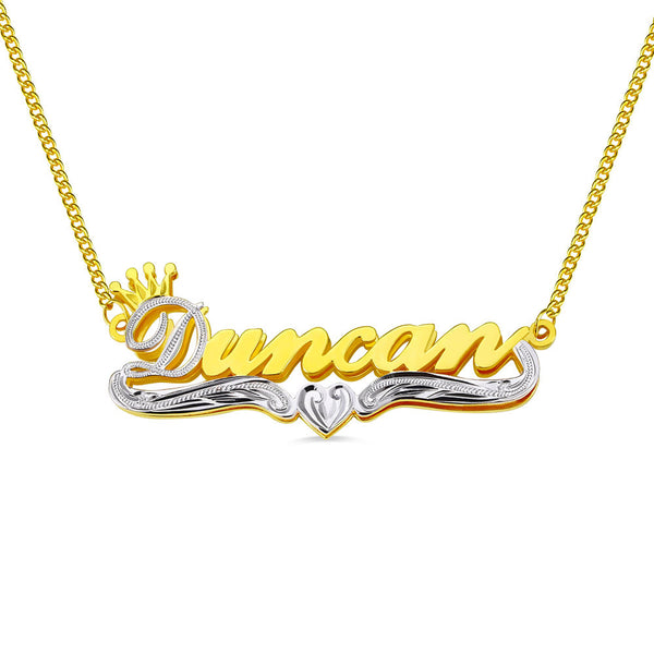 Personalized Double Plate Name Necklace W/ Crown