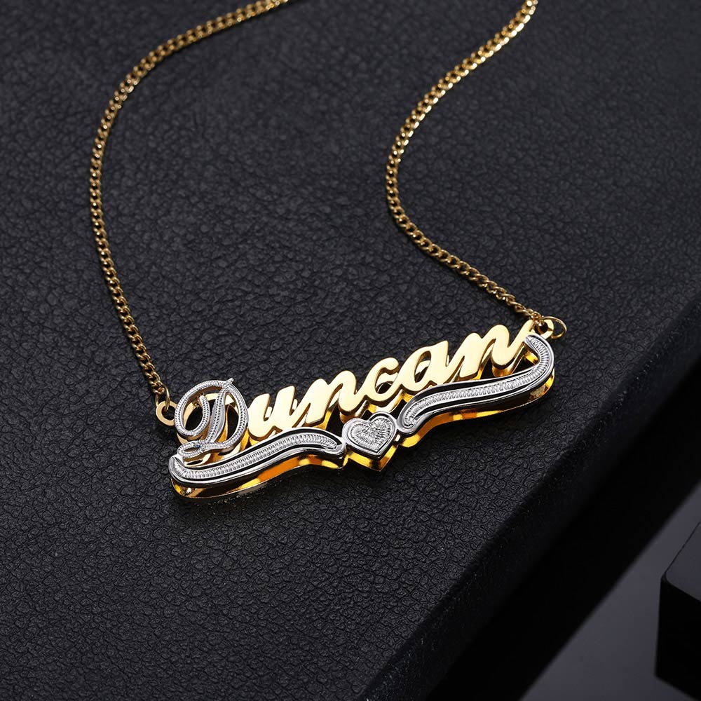 Double Plate Name Necklace in Gold