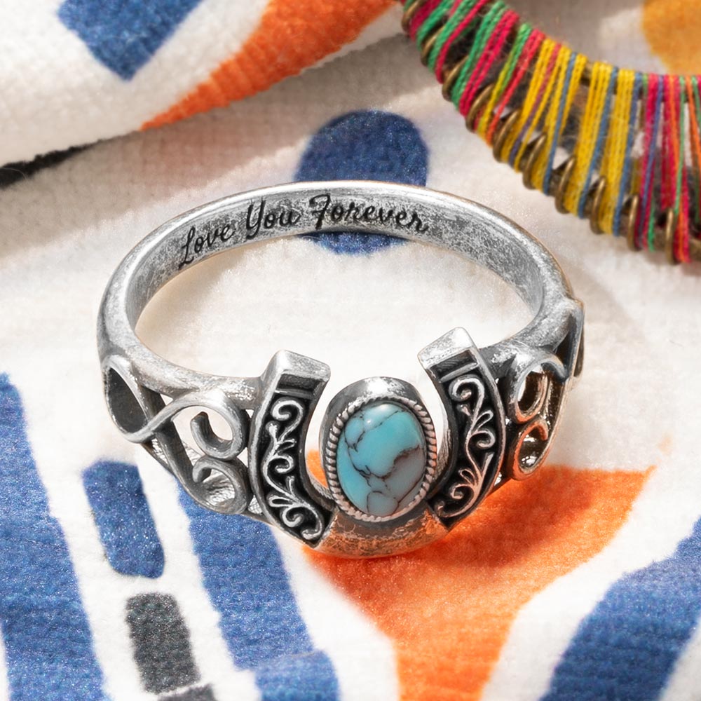 Custom Horse Shoes Turquoise Ring Sterling Silver 925