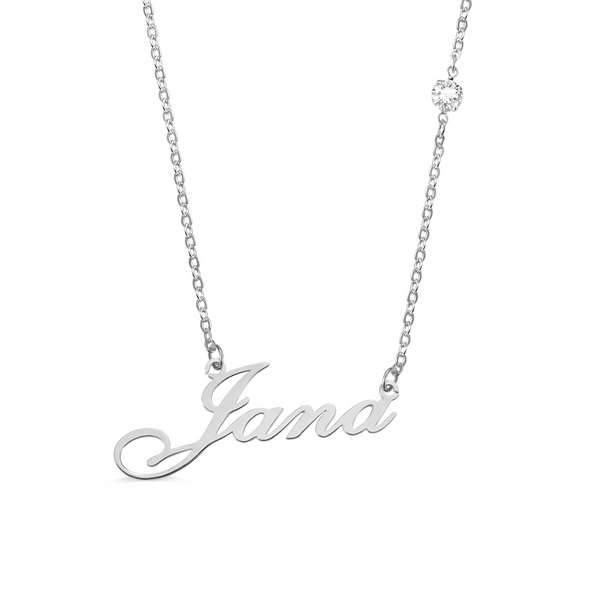 Personalized Name Necklace with Crystal In Sterling Silver