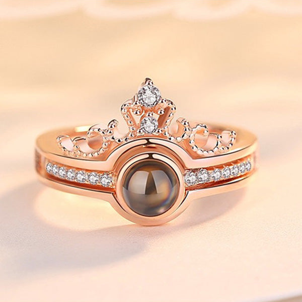Personalized Crown Photo Projection Ring Set