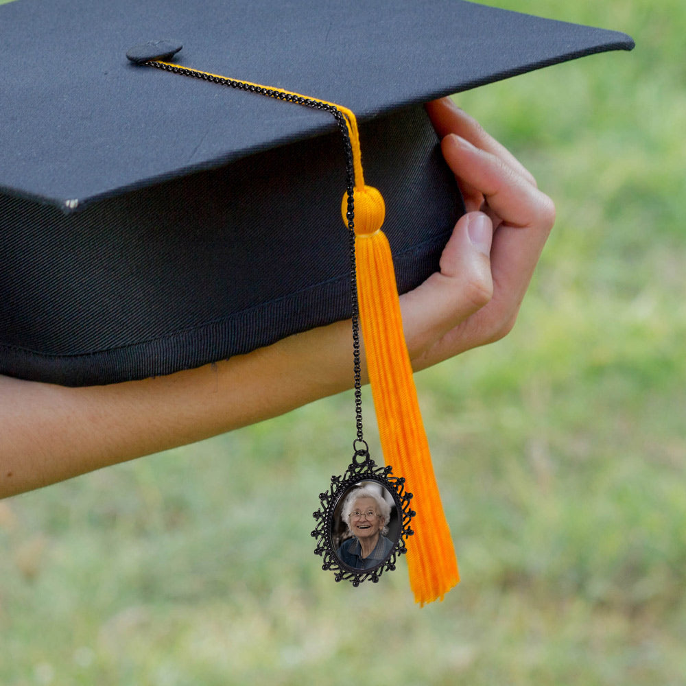 Personalized Graduation Cap Charm with Memorial Photo + Disc