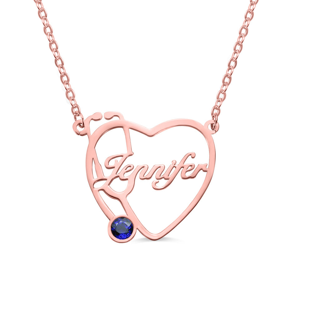 Personalized Heart Stethoscope Name Necklace Sterling Silver