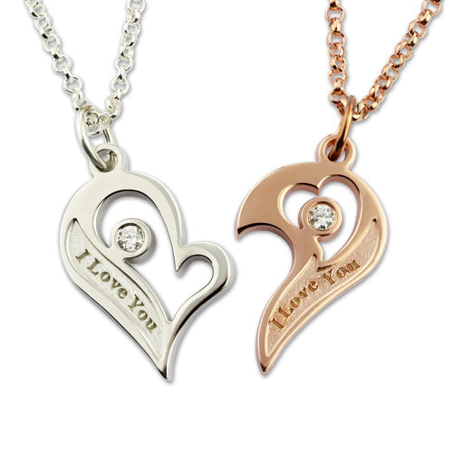 Couple's Breakable Heart Love Necklace with Birthstones Set of 2