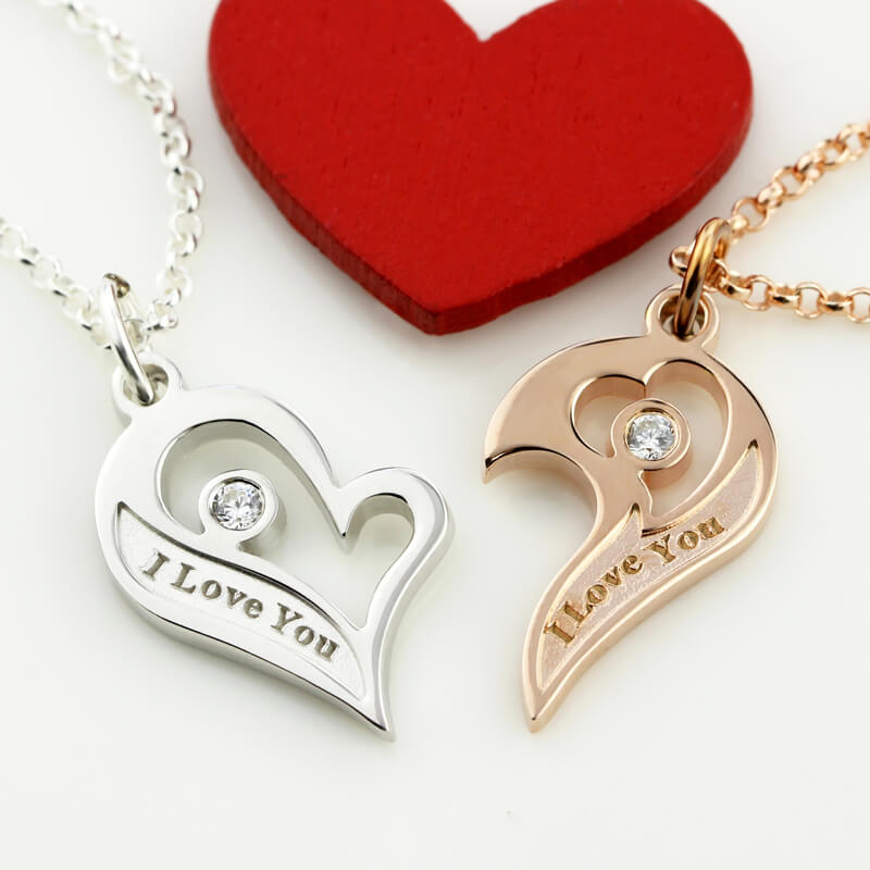 Couple's Breakable Heart Love Necklace with Birthstones Set of 2