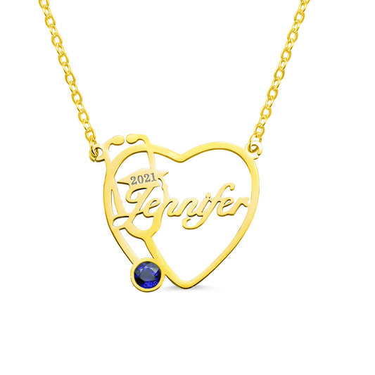 Nurse Graduation Heart Stethoscope Name Necklace