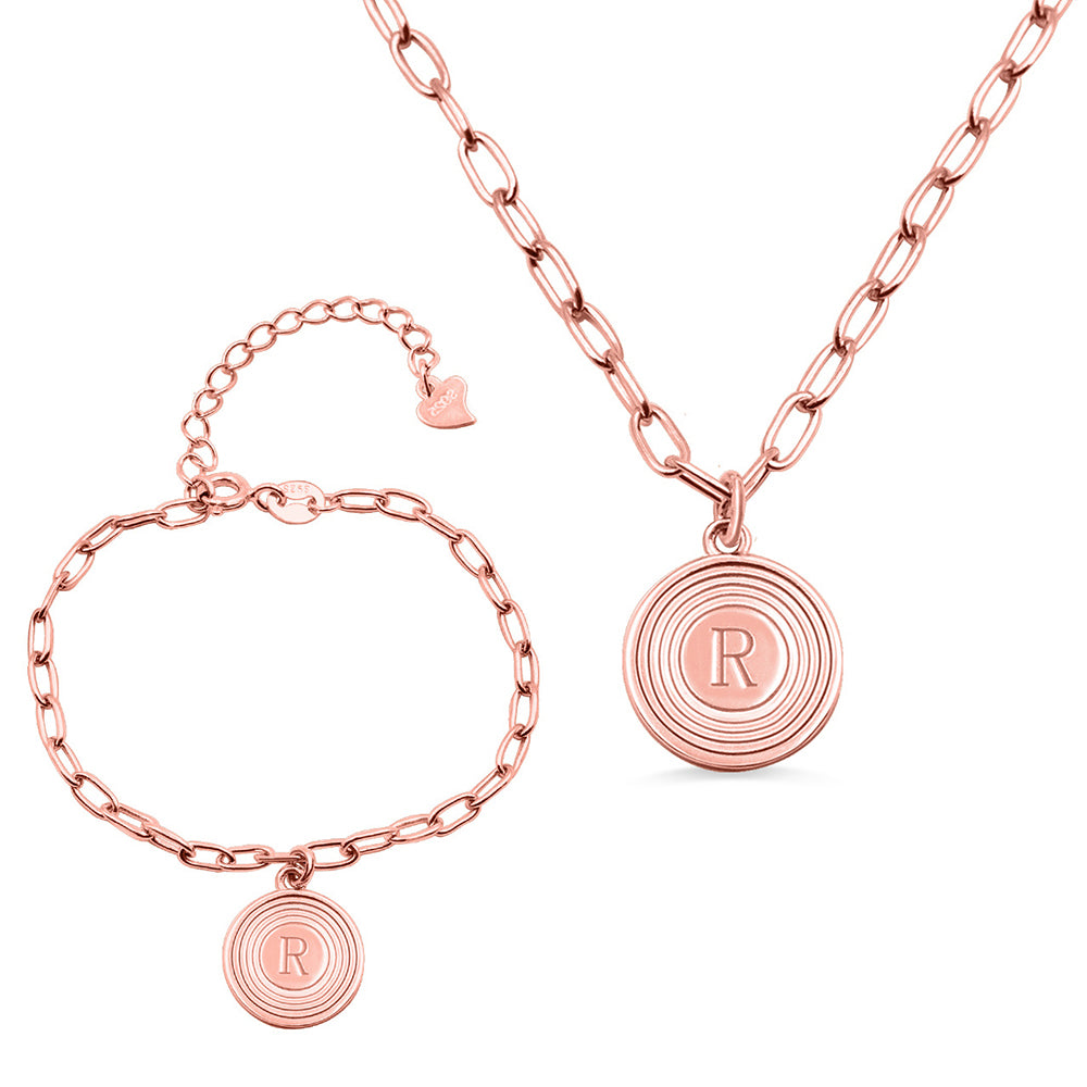 Personalized Initial Link Necklace & Bracelet Set-Sterling Silver 925