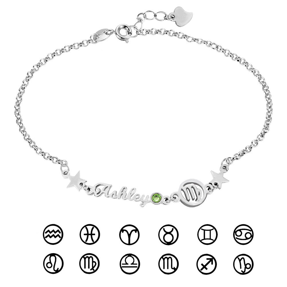 Personalized Constellation Name Bracelet with Birthstone