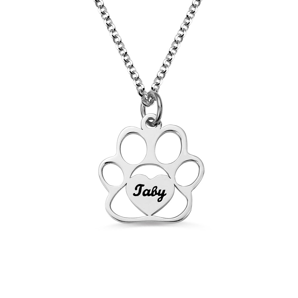 Personalized Pet Footprint Name Necklace Sterling Silver 925