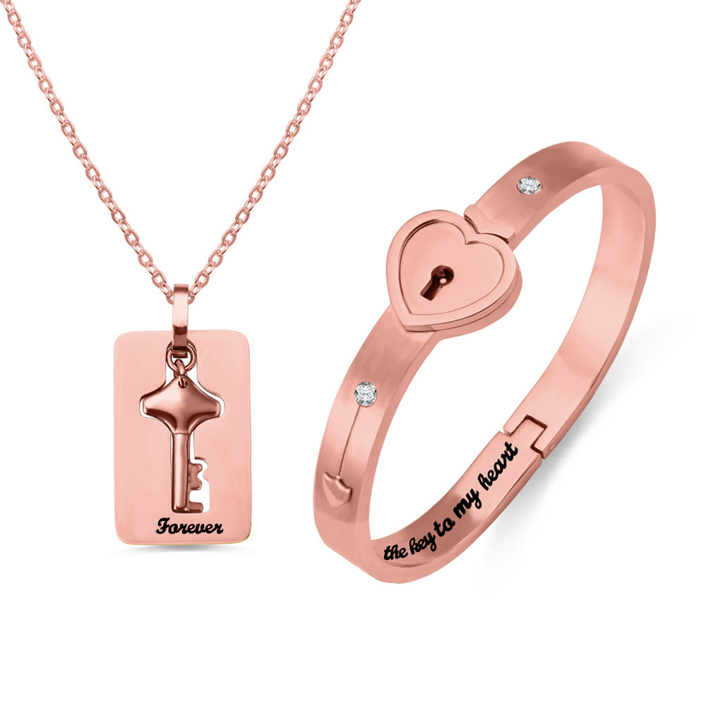 Personalized Couple's Bracelet and Key Necklace Set