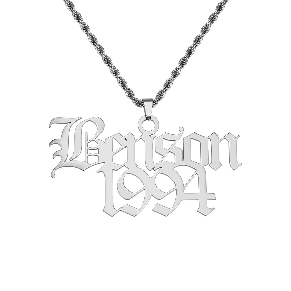 Personalized Old English Name Necklace W/ Rope Chain