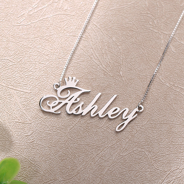 Personalized Name Crown Necklace Sterling Silver