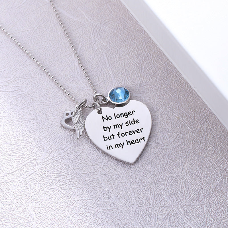 Custom Pet Memorial Heart Birthstone Necklace With Wing And Paw Charms