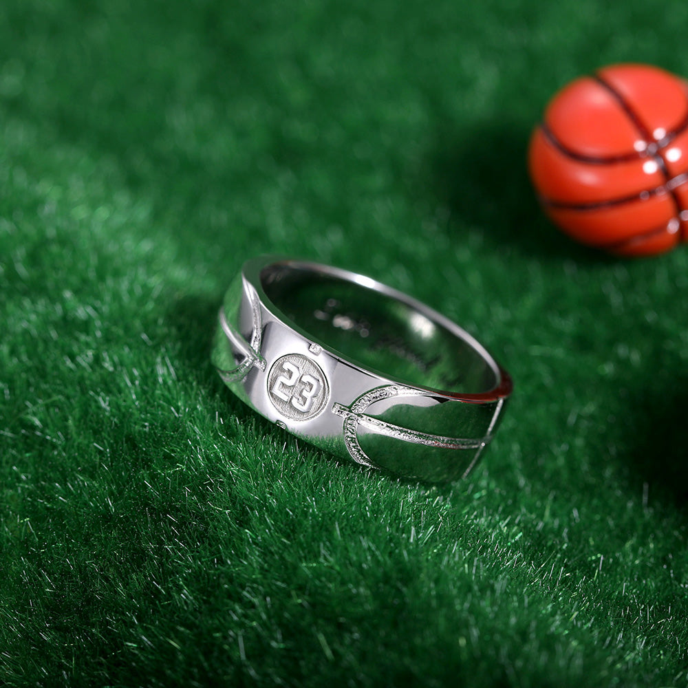 Engraved Basketball Signet Ring in Silver