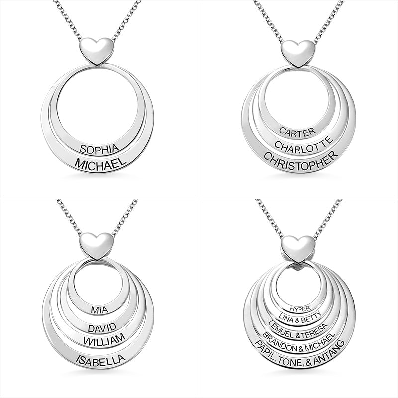 Personalized Family Stacked Circle Necklace Connect with One Heart