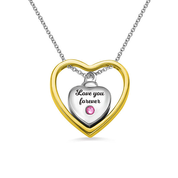 Personalized Double Heart Urn Necklace for Ashes Sterling Silver