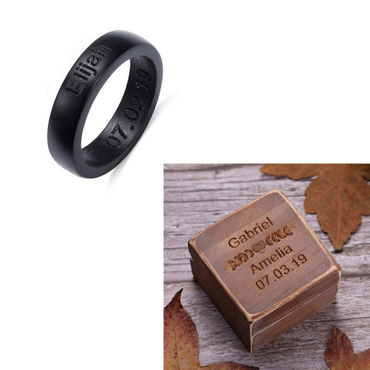 Engraved Black Ebony Ring Anniversary Gift