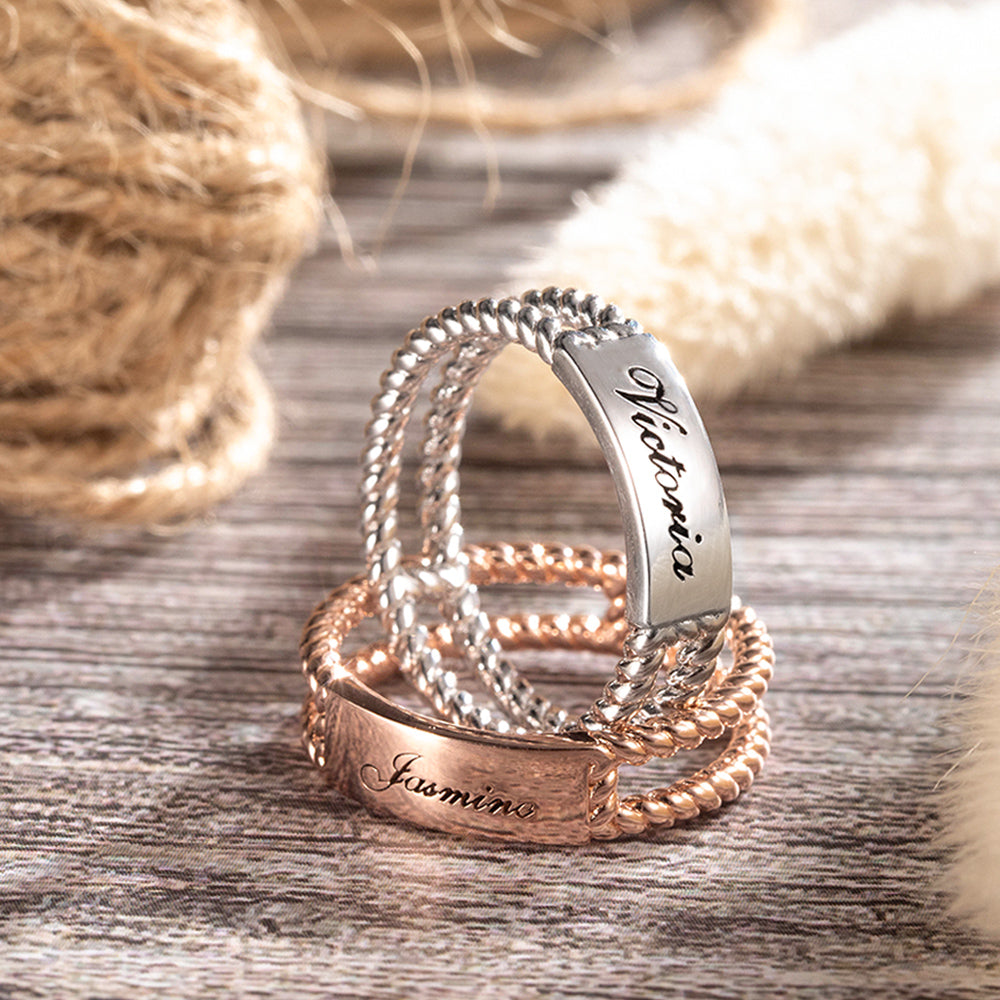 Personalized Twisted Rope Ring In Sterling Silvern 925