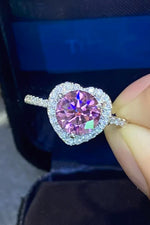 1 Carat Pink Moissanite Halo Heart Ring