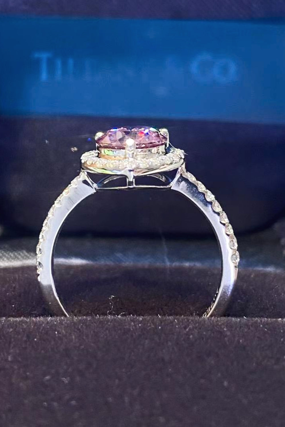 1 Carat Pink Moissanite Halo Heart Ring