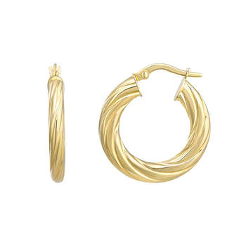 18K GOLD FILLED 4MM THICK ROUND TWISTED HOOP EARRINGS