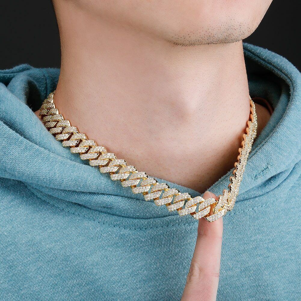 18K GOLD FILLED 14MM CUBAN MICRO PAVE CZ CHAIN