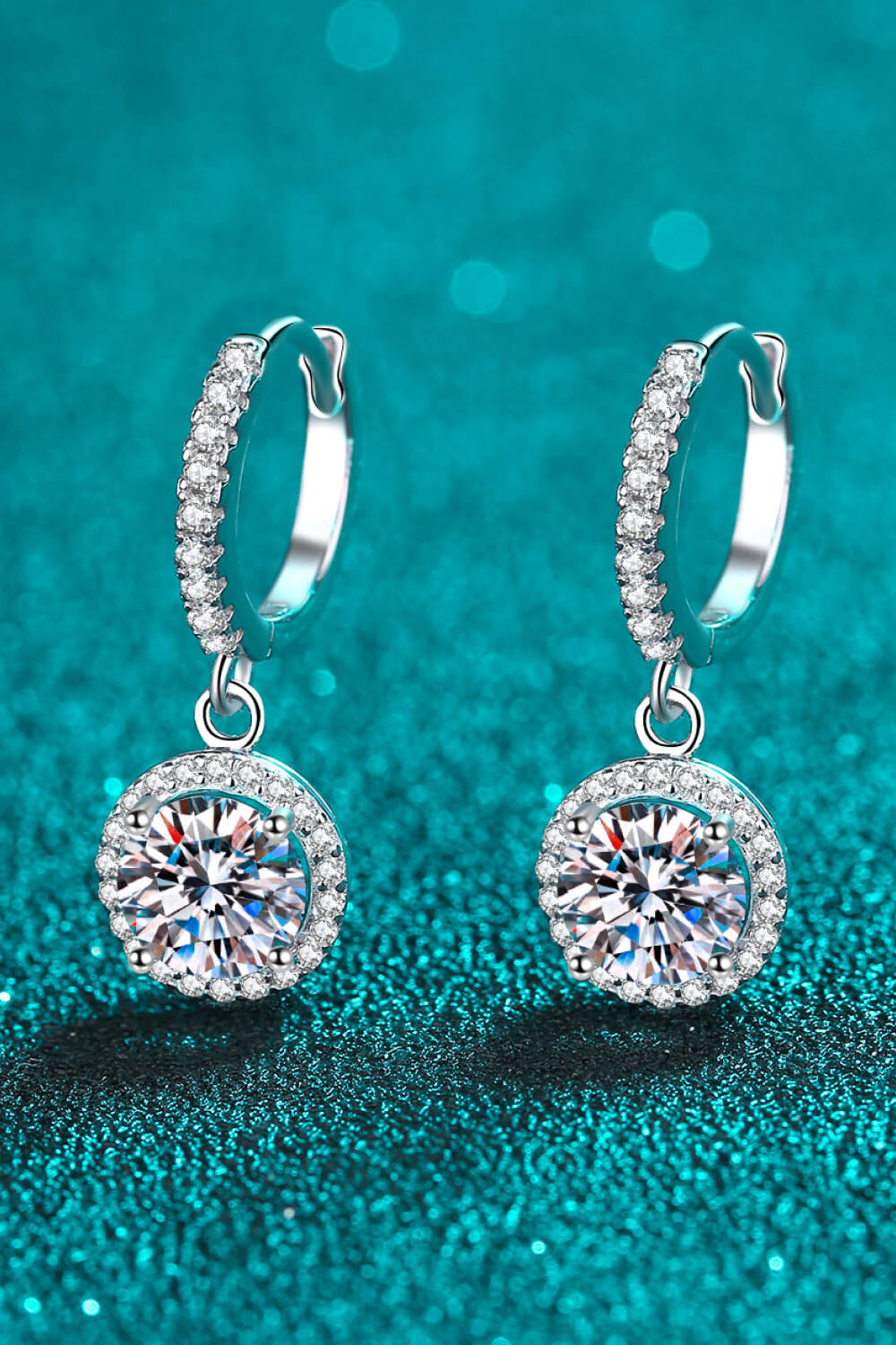 Classic Round Halo Moissanite  Drop Earrings