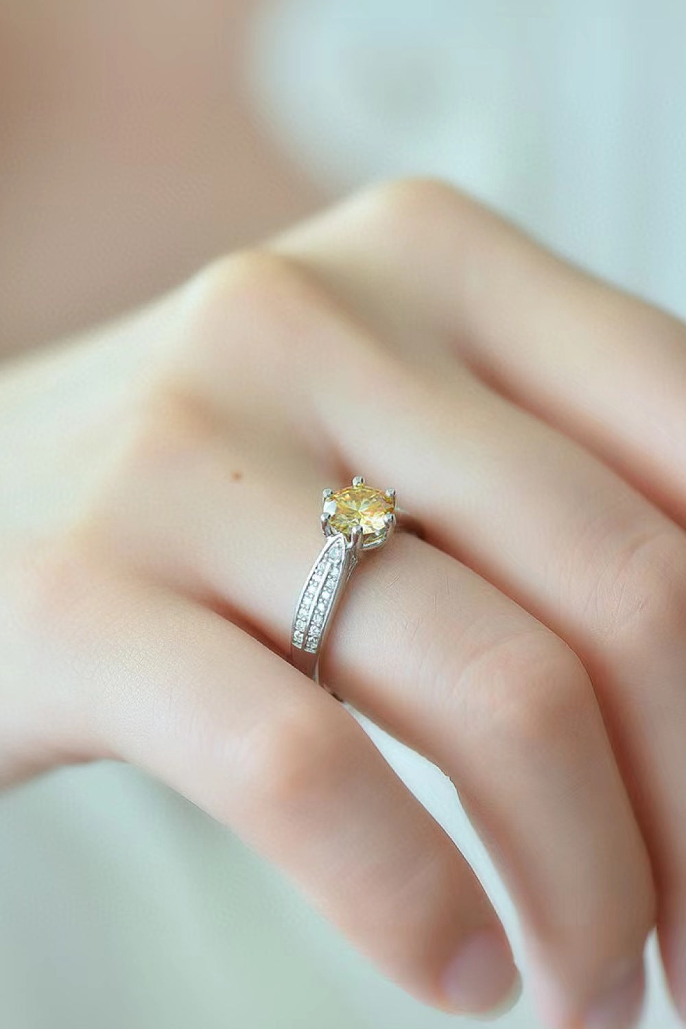 3 Carat Yellow Moissanite 6-Prong Ring