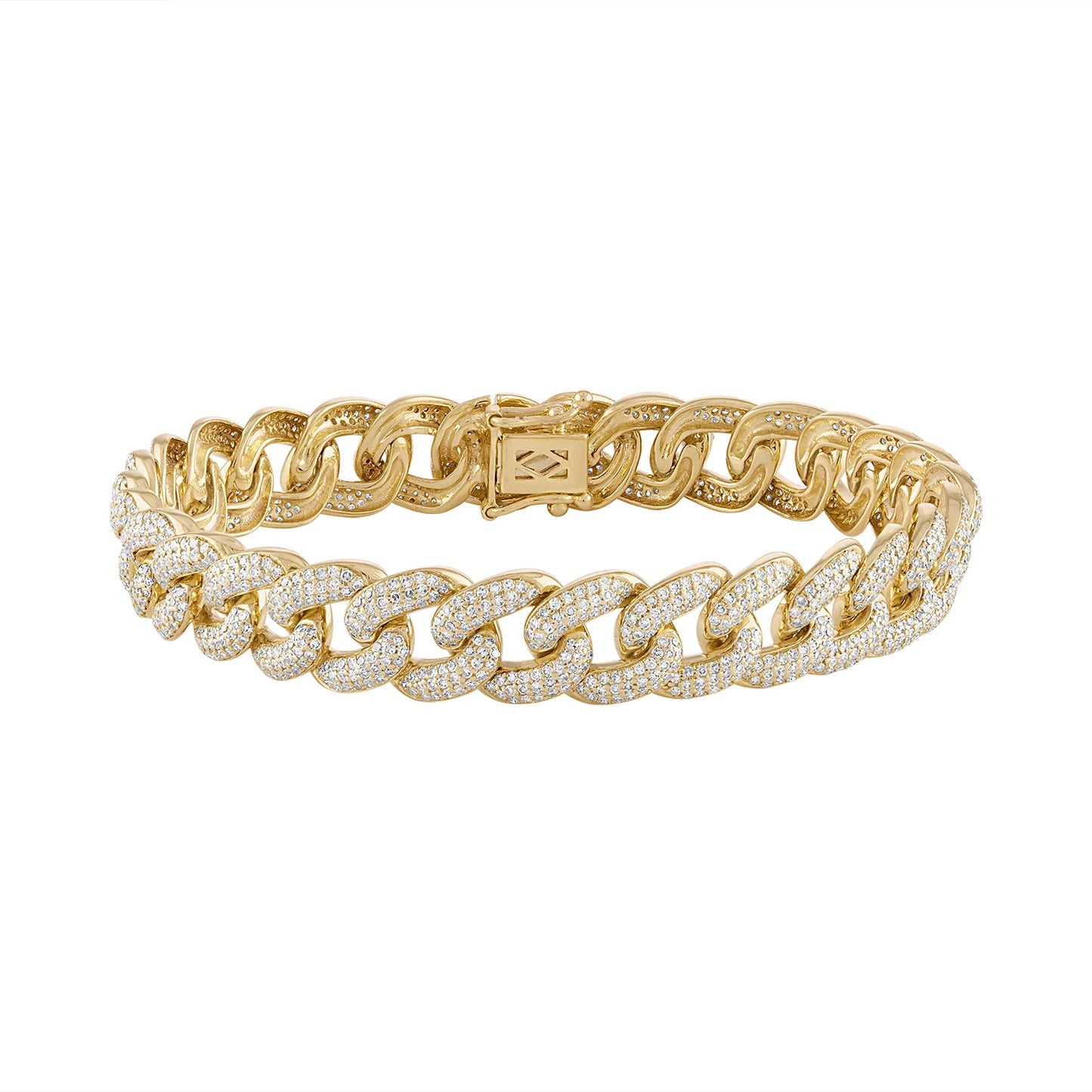 18K GOLD FILLED 10MM CUBAN CURB Link BRACELET WITH CZ STONES