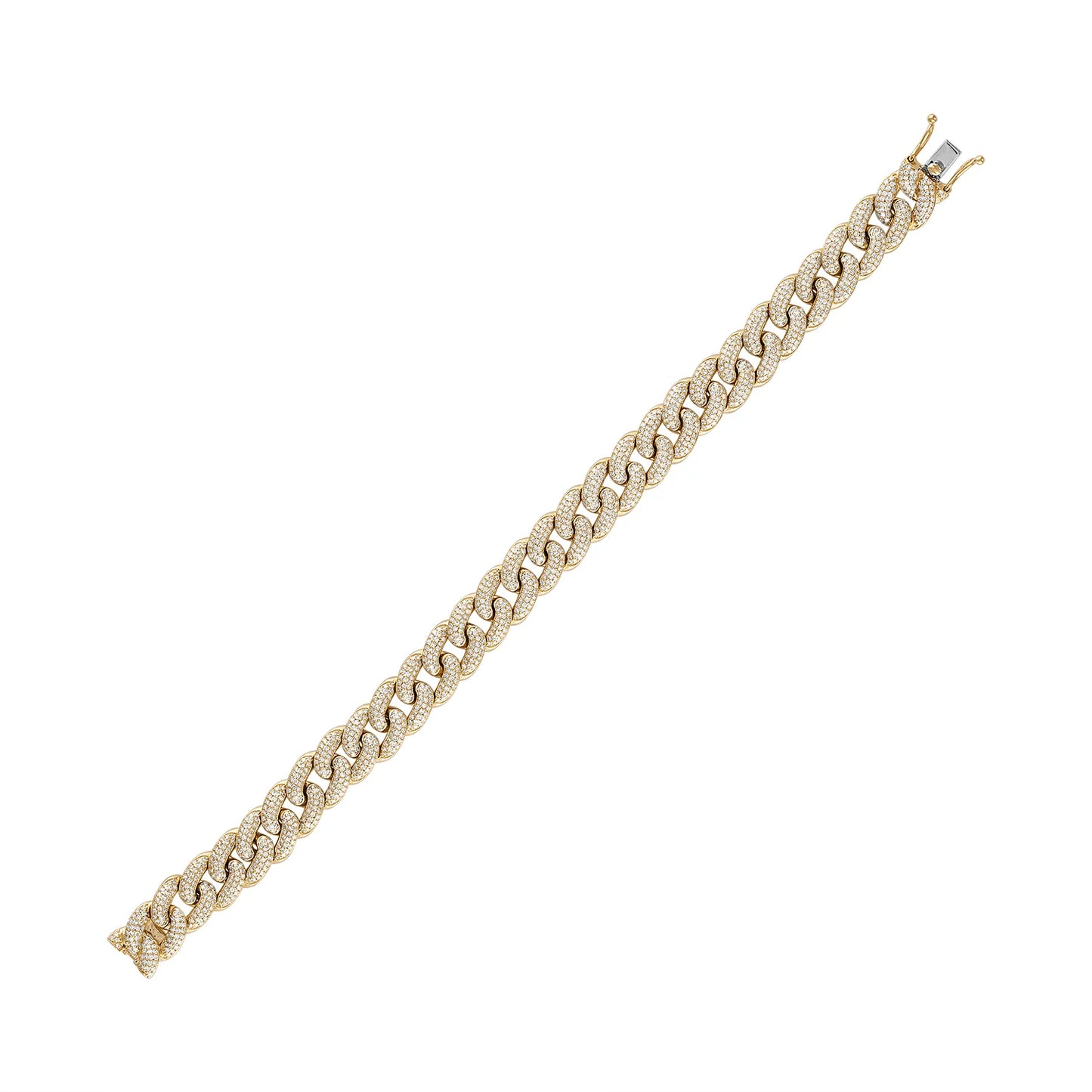 18K GOLD FILLED 10MM CUBAN CURB Link BRACELET WITH CZ STONES